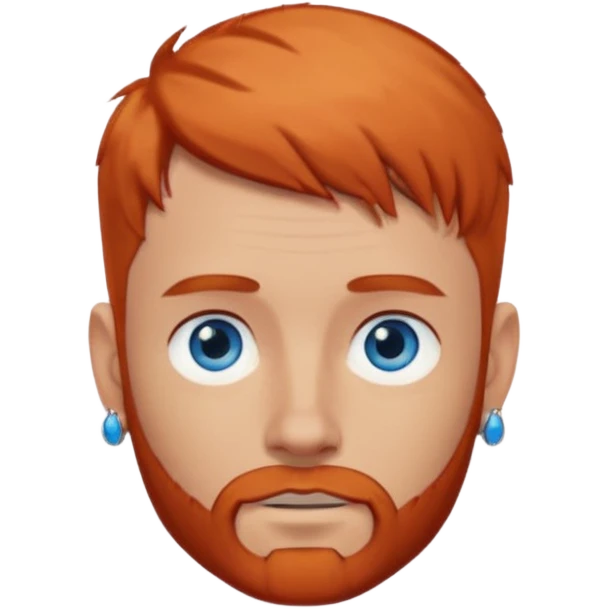 homme blanc, yeux bleu, cheveux court avec barbe rousse et boucle d'oreille emoji