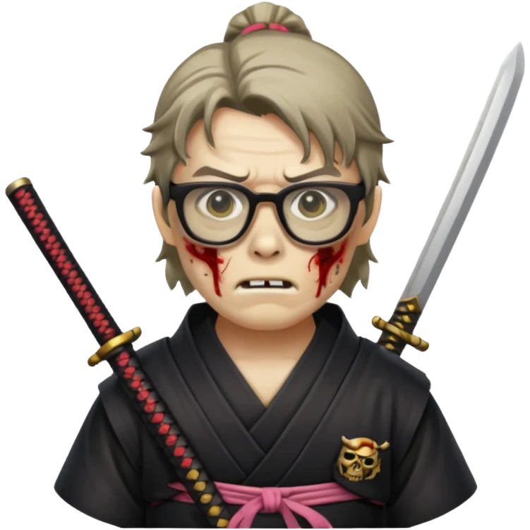zombie samurai with glasses, highlight the glasses, more visible glasses emoji