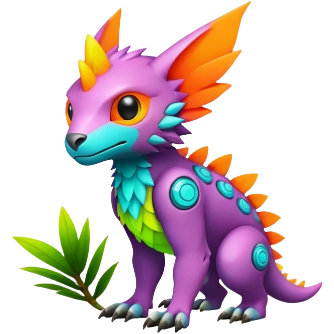 Tropical lush warm-colored modern colorful neon-colored Fakémon-Digimon-Trico-creature emoji