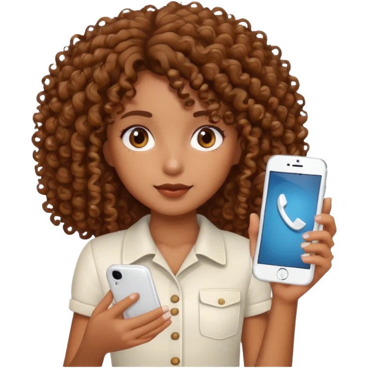 Brown Girl curly hair with white phone emoji