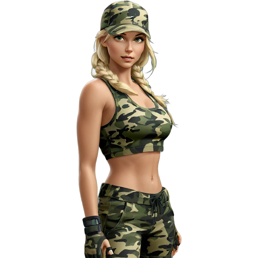 blonde girl in camouflage outfit emoji