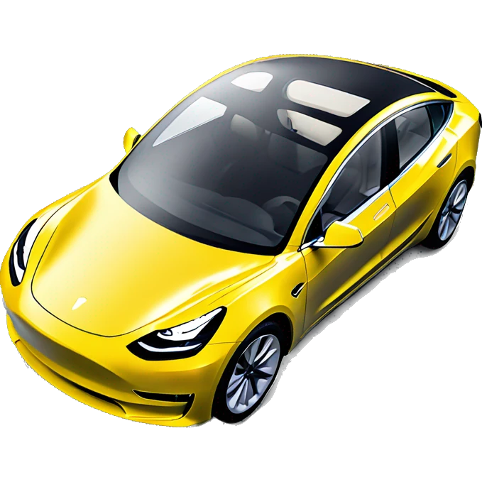 realistic, yellow, Tesla Model 3, top right view emoji