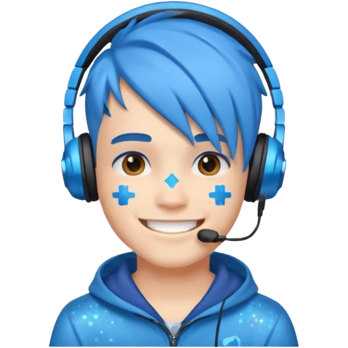glitter blue gamer boy happy blue hair emoji