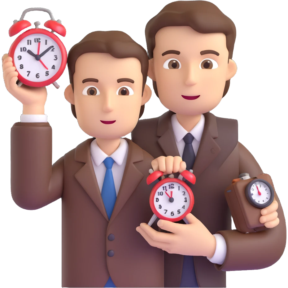 A man with brown hair holding an alarm clock emoji