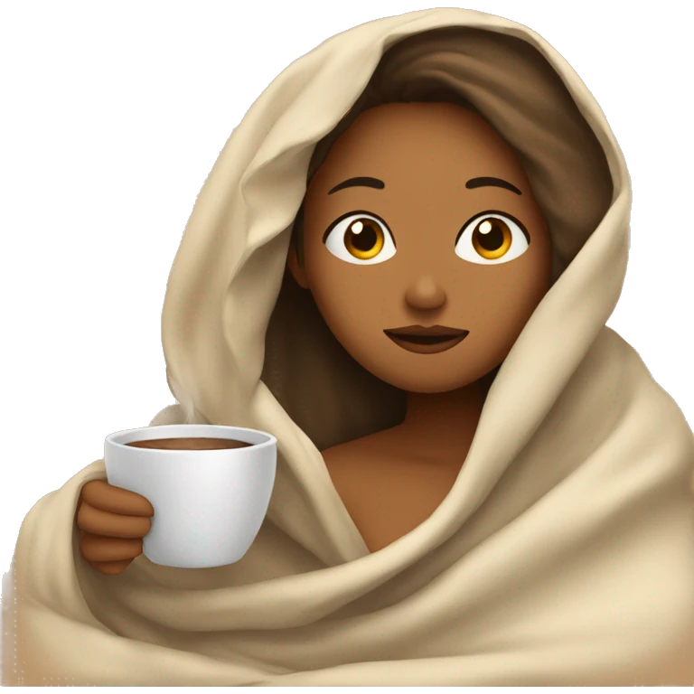 tan girl inside a blanket sipping coffee eyes closed emoji