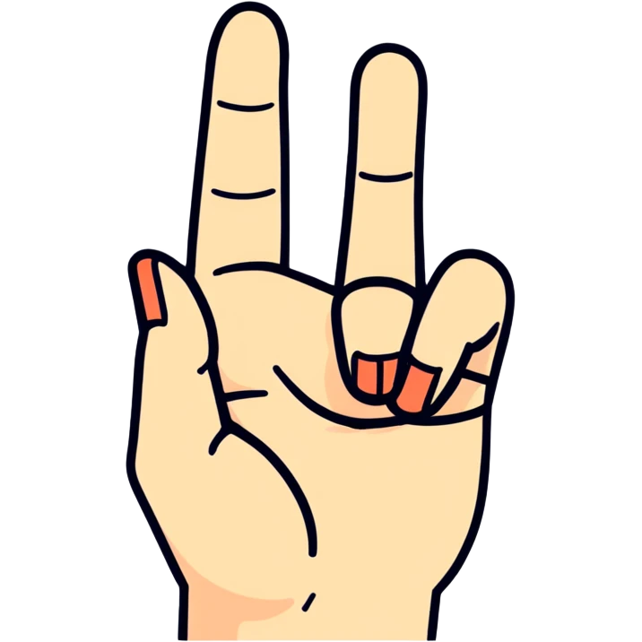 three fingers joined together (thumb, index finger and middle finger) and the remaining two (ring and little fingers) bent down in the palm emoji