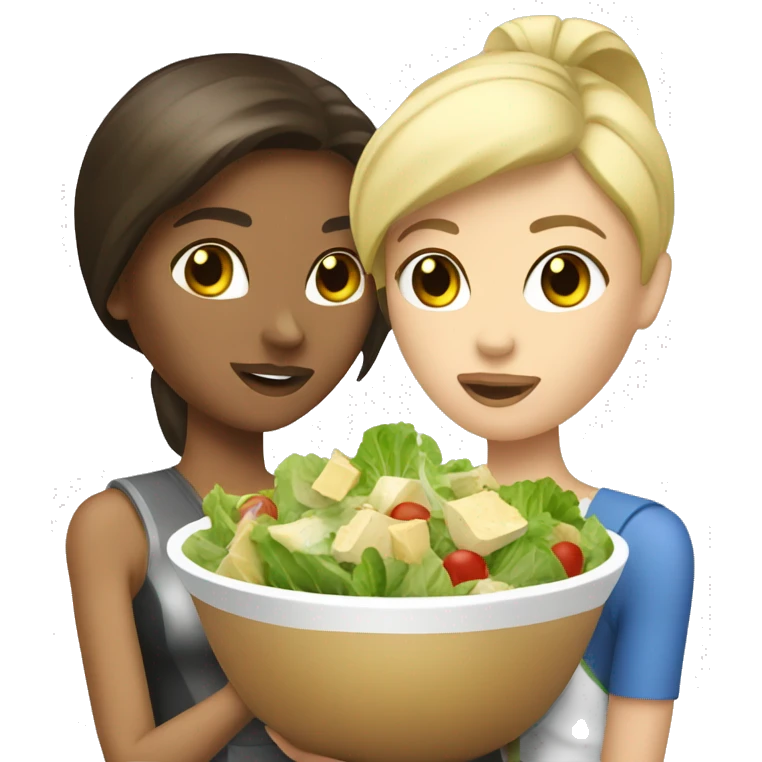 a blonde and a brunette who love caesar salad emoji