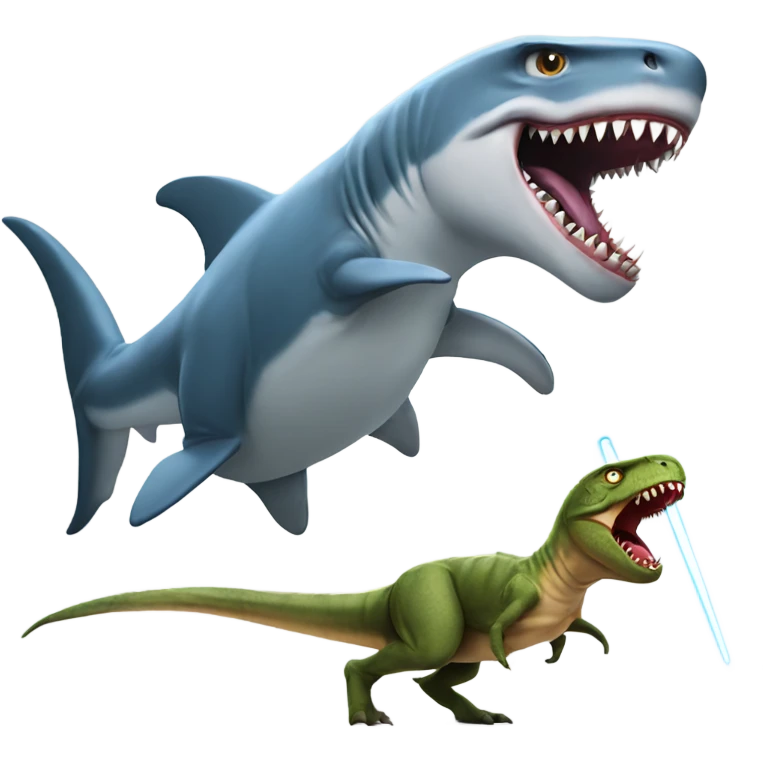 Shark fighting T rex with lightsaber emoji