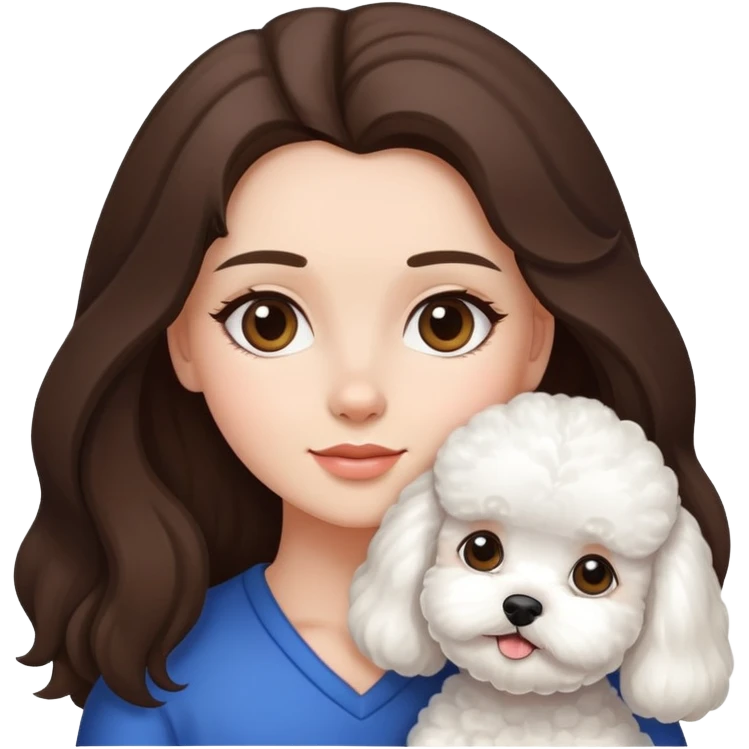 Brunette long hair girl with bichon frise emoji