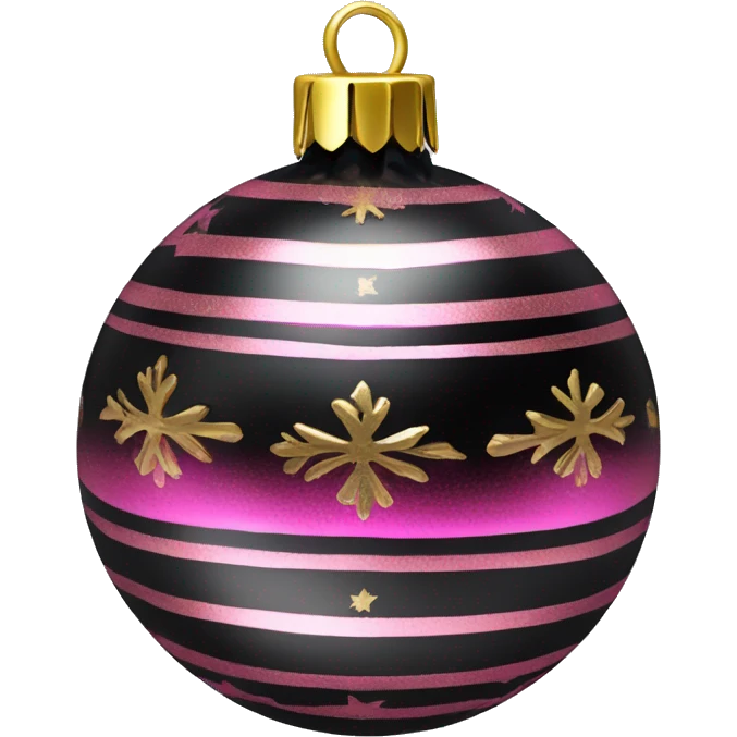 Realistic black and pink metallic christmas bauble with gold accents.  emoji