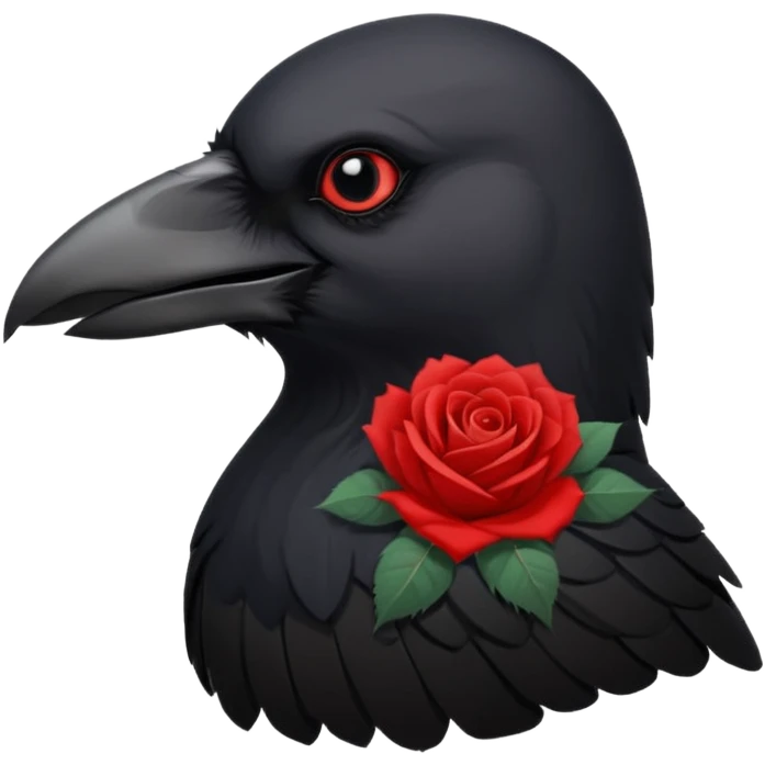 A crow with a white rose with red in its beak emoji
