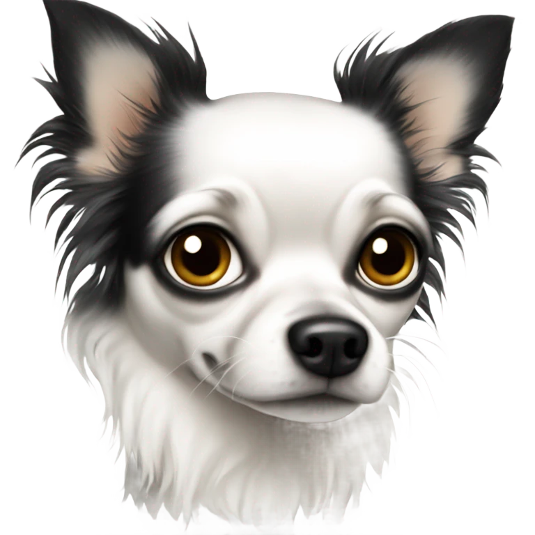 White chihuahua with black spots long haired  emoji