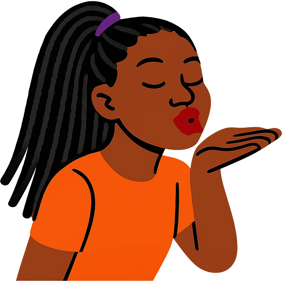 Black girl with long black braids, half up half down, blowing a kiss emoji