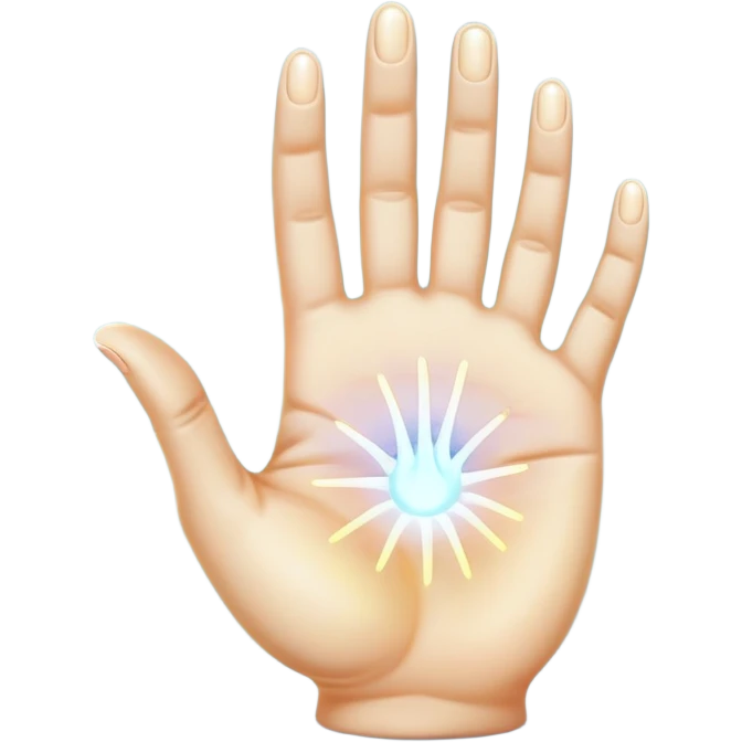  -- ethereal glowing hand palm lines-- 5 fingers reading palm - the act of palm reading practice 
 emoji