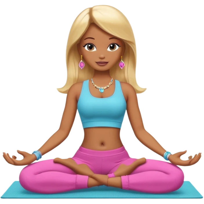 Brown skin blonde hair Barbie doing yoga with belly button pierced emoji