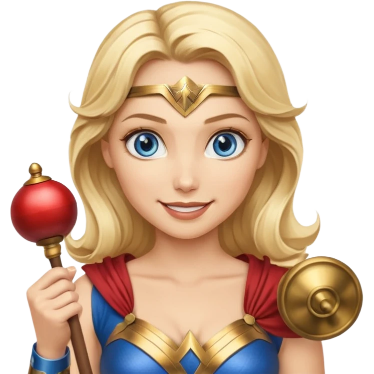 Blonde blue eyes Wonder Woman holding bell and baton emoji