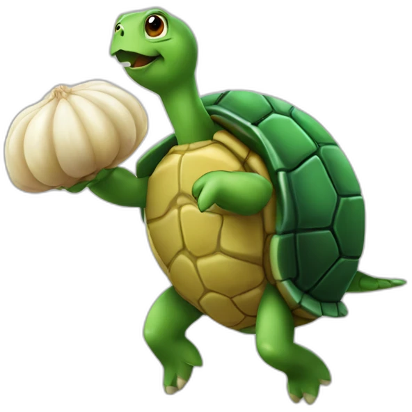 turtle carrying a big garlic emoji