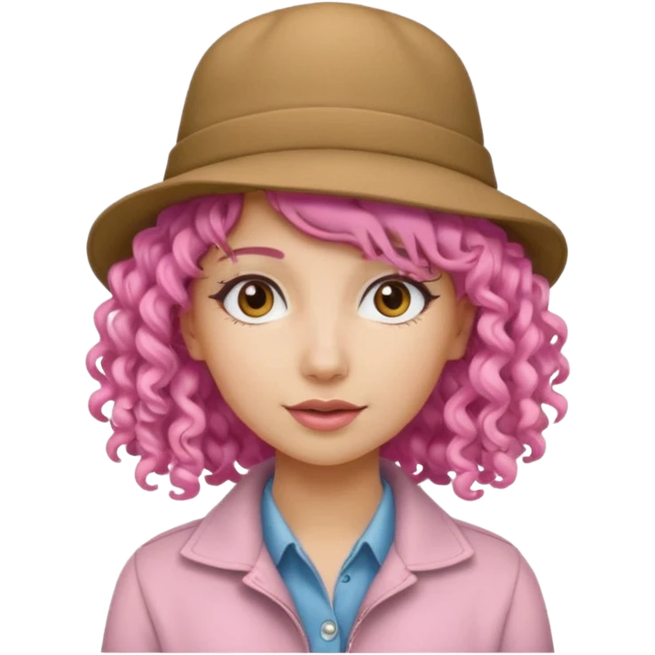 woman, curly haired, pink haired, hat  emoji