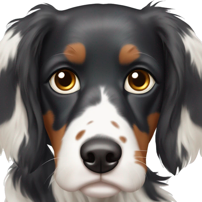 English Setter face, brown eyes, black face and ears, white patch on right cheek, white patch on top of head emoji