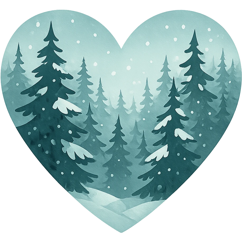 heart with a snowy pine forest theme, clean digital illustration, no background emoji