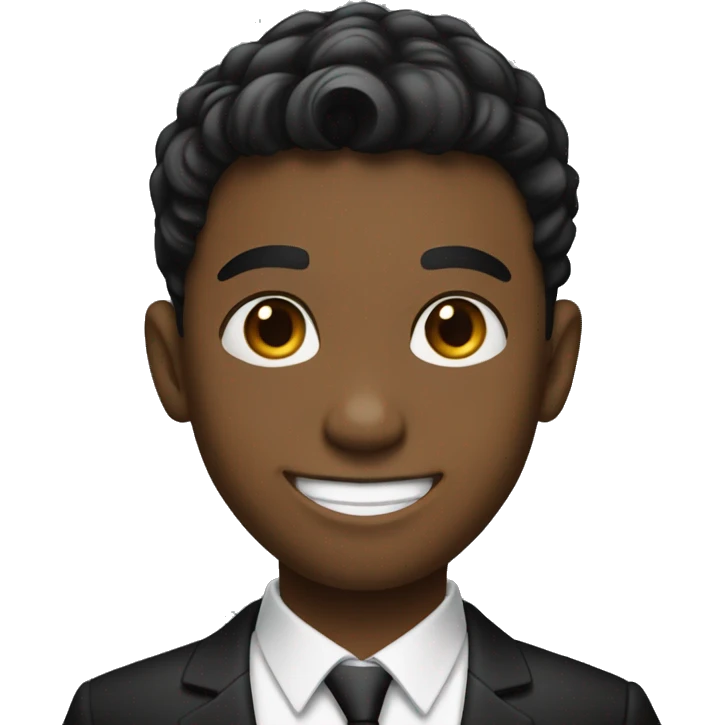 smiling boy wearing black suit with tapper fade haircut pointing finter to right side emoji