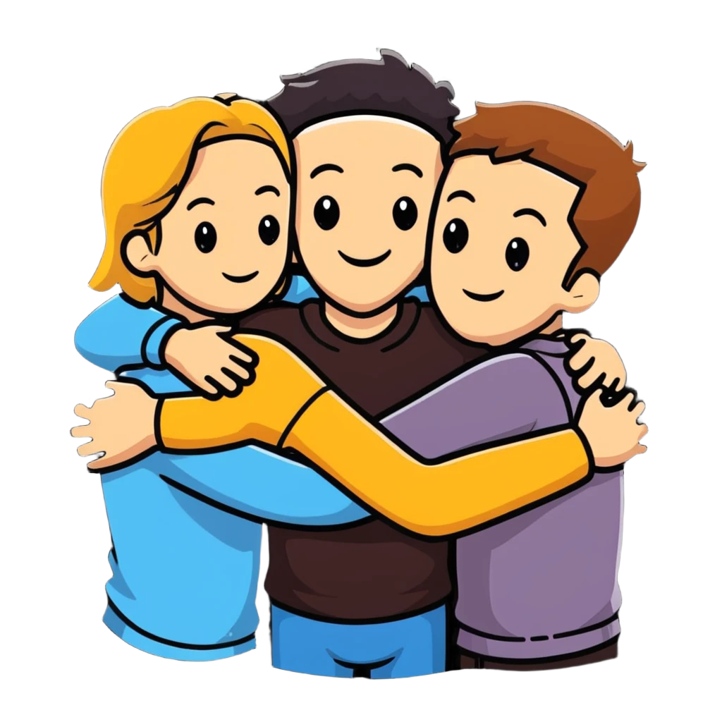 Caucasian friends in a group hug, showing friendship and togetherness emoji