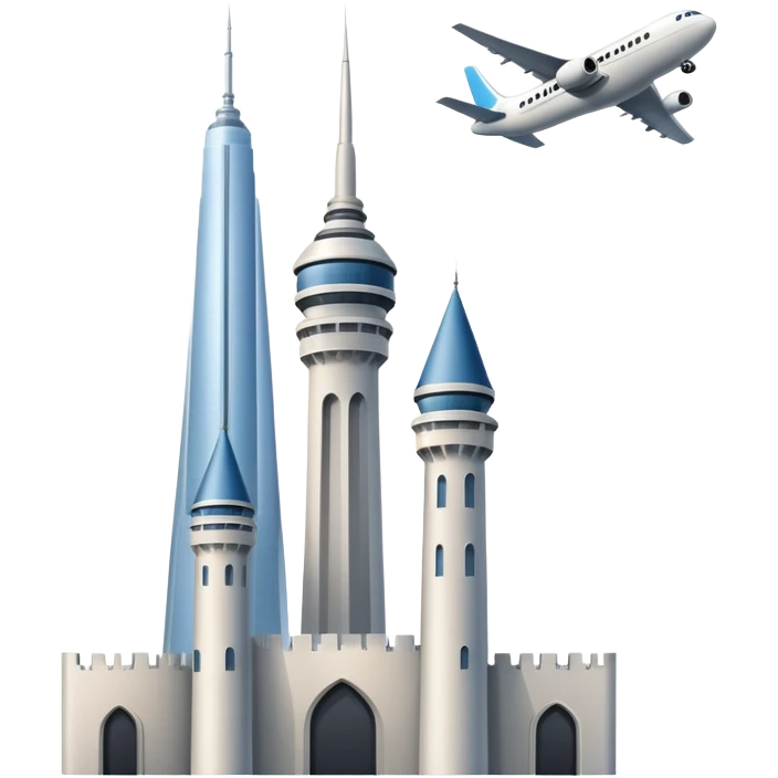 Airplane and two towers emoji