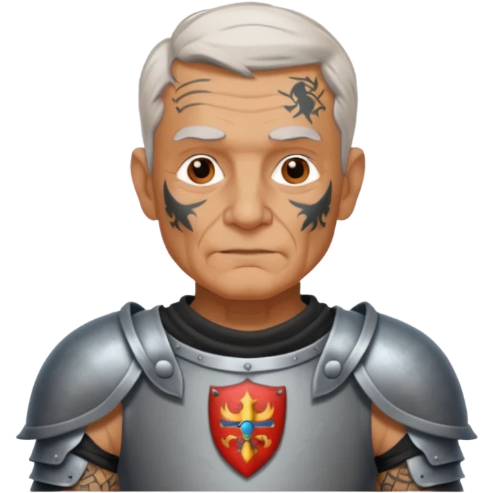 elderly tattooed knight, tattooed shoulder emoji