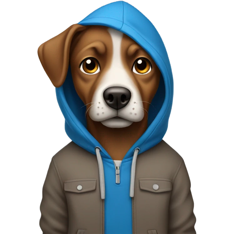 a brown dog with a blue pants and a gray hoodie chilling emoji