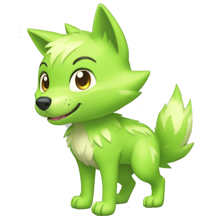 Cute Shy Shiny Lime-Green Fakémon-Wolf-Pokémon Full Body emoji