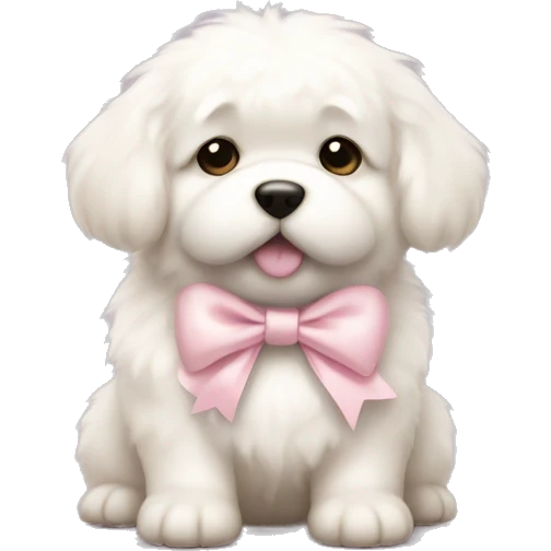 fluffy fat white puppy with pale pink bow emoji