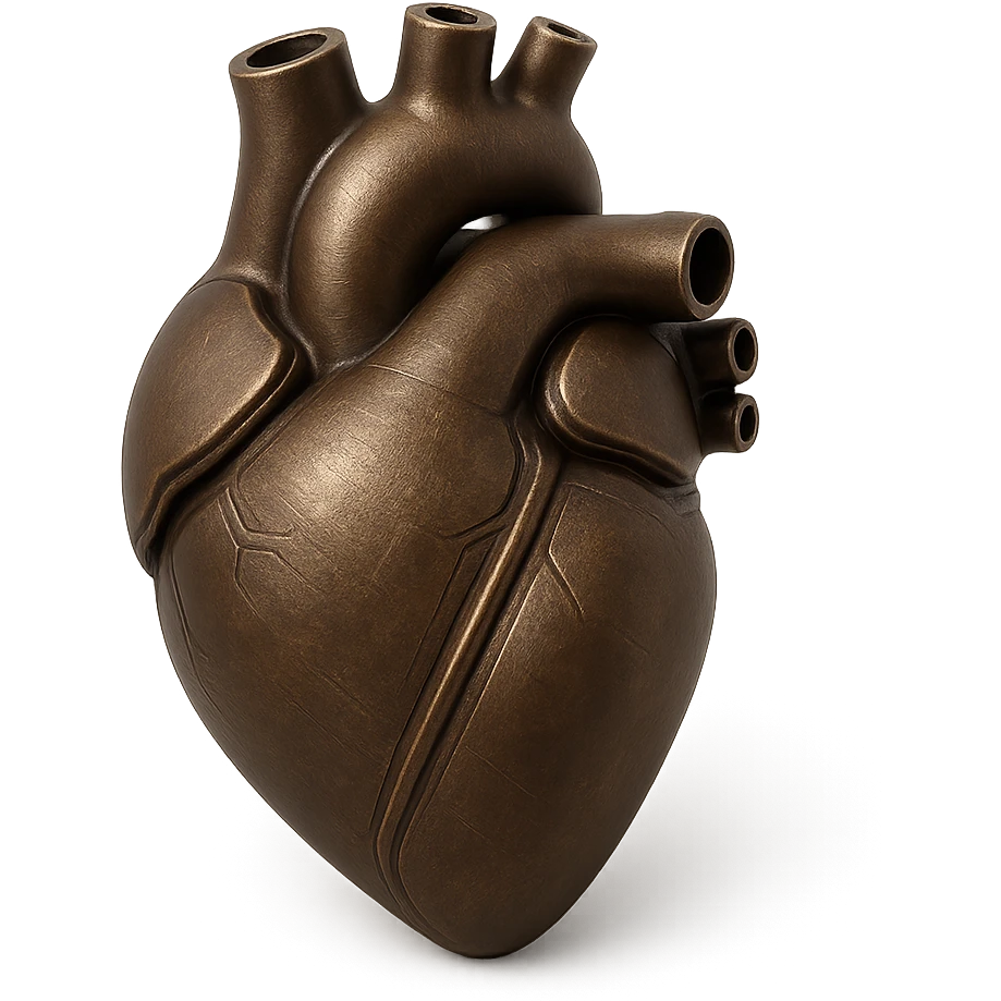heart with a metallic bronze finish, clean digital illustration emoji