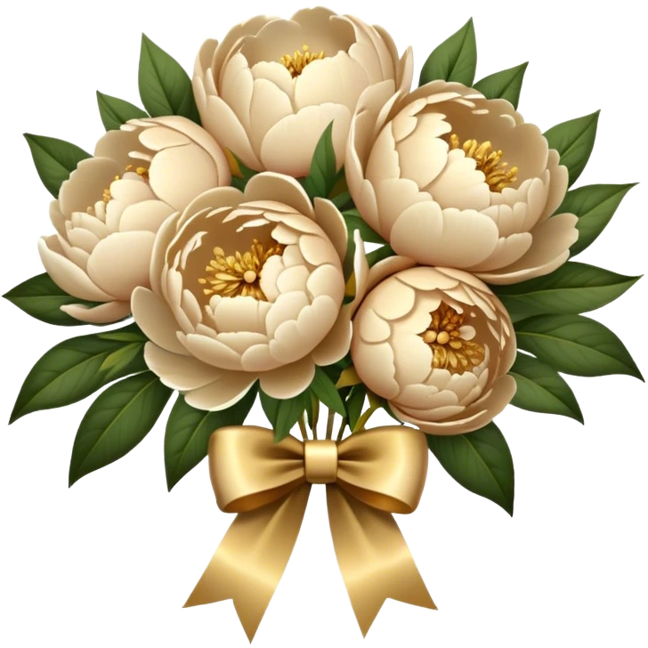 Beige peonies bouquet with golden bow emoji