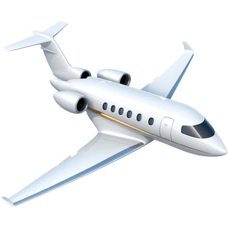 A 3D cartoon sleek white private jet flying through clear sky, sunlight glinting off fuselage, Memoji-style rendering. emoji