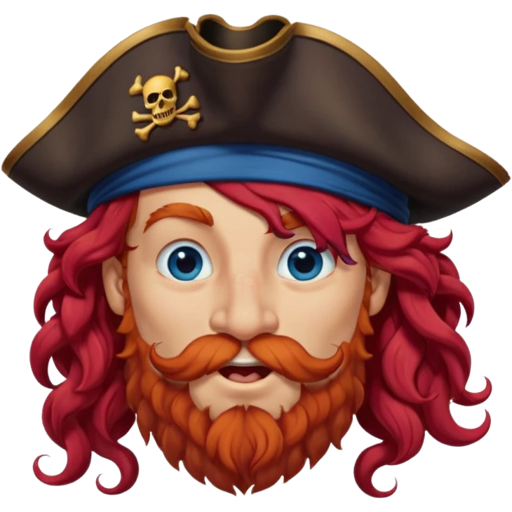 pirate with long curly red hair, blue eyes, strong nose and a chin dimple winking and licking his mouth seductively, no facial hair emoji
