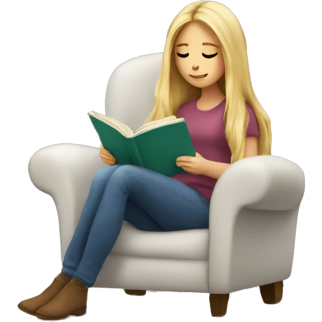 long hair white girl reading a book in cozy chair  emoji