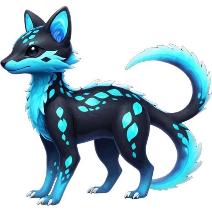 Rare realistic black nebulae shiny sparkly dark-neon glowing bioluminescent edgy badass epic pretty beautiful handsome gorgeous aesthetic colorful vibrant Vernid-Trico-species-Fakemon-creature by LiLaiRa, 4 legs, 1 tail, random markings, (full body) emoji