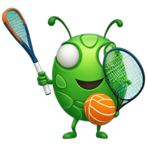 Green cartoon bug playing padel  emoji
