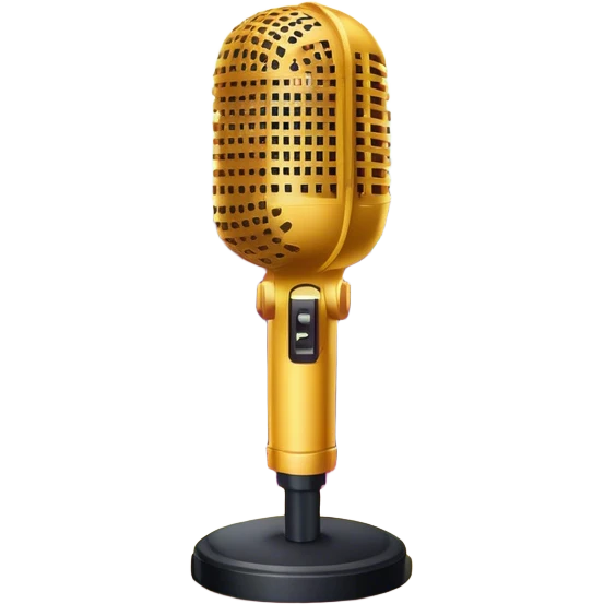 Create a vibrant and dynamic emoji that represents pop vocal performance without people. The design should feature a close-up of a classic stage microphone (retro-style) with a lanyard, set against a stage background. Add concert lighting, a celebratory salute of confetti or fireworks in the background, and musical notes forming a ribbon, symbolizing the performance and creativity of pop vocals. Include subtle elements like a formal stage costume to emphasize the professional aspect. Use bright, bold colors like gold, red, and neon to reflect the energetic and glamorous nature of pop vocal performance. The background should be transparent. emoji