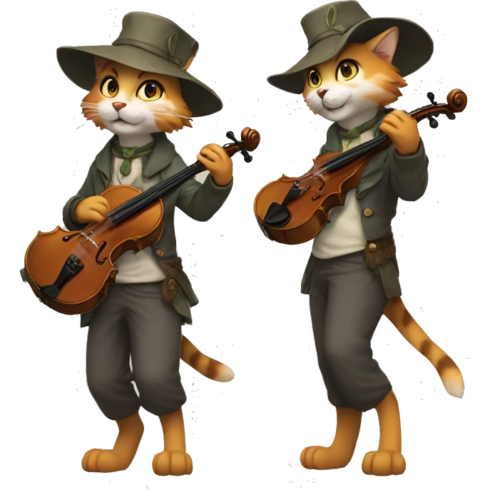 Anthro Fur-Sona feline-Fakémon with a fiddler-hat-cap Full Body emoji
