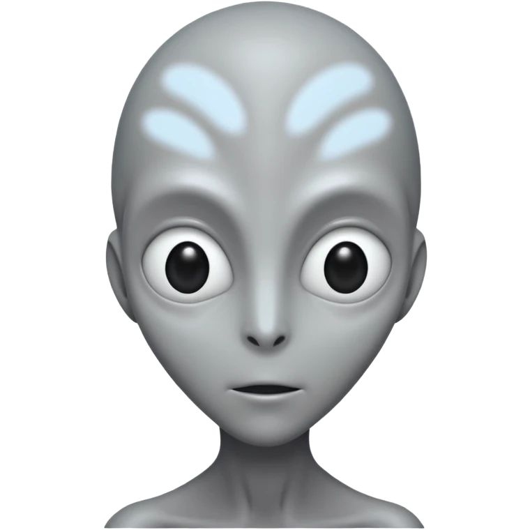 Portrait of a grey alien with large black eyes, thin face, elongated head, smooth grey skin, minimalist design emoji