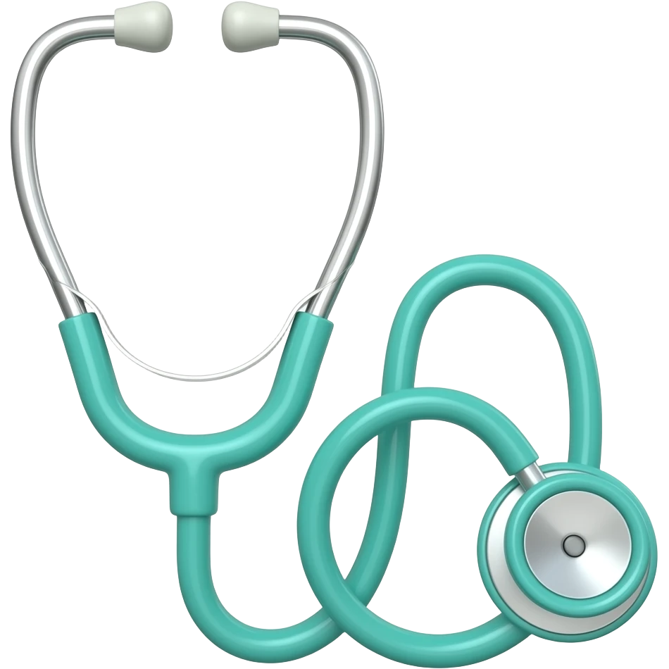 Modern 3D stethoscope, bright teal and chrome silver, sleek curves, professional medical aesthetic, vibrant color. emoji