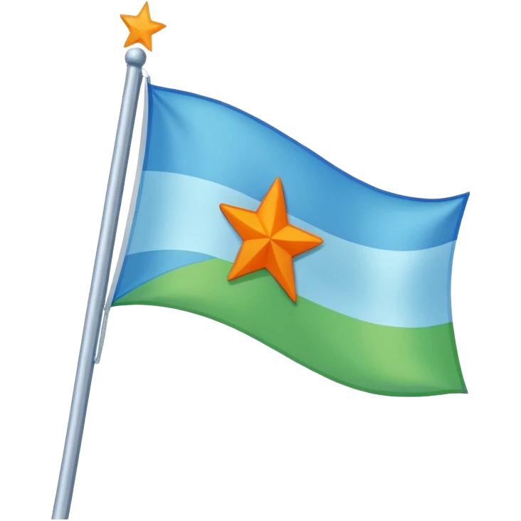 create a flag with orange star in the left and the light green in top and bottom and the light blue triangle left to Right and blue on the right up to down behind the light blue triangle emoji