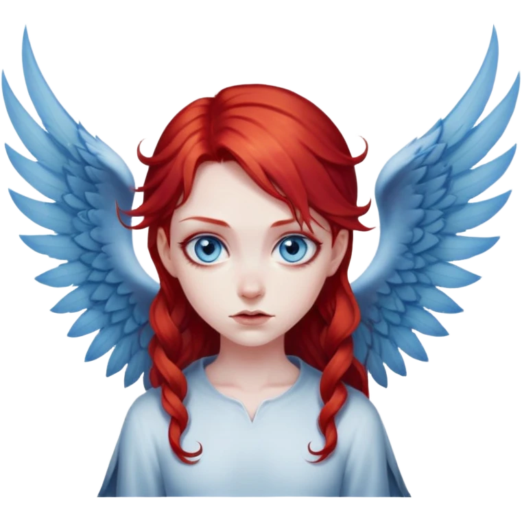 diabolical girl with wings, red hair, blue eyes, dark aura emoji