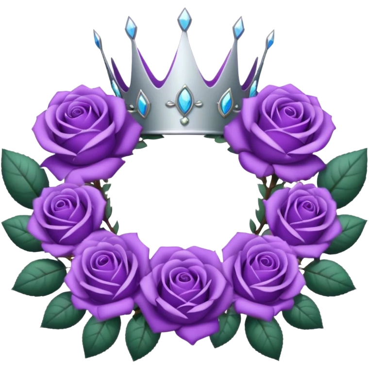 Purple rose with silver tiara and a purple emblem leaf wreath emoji