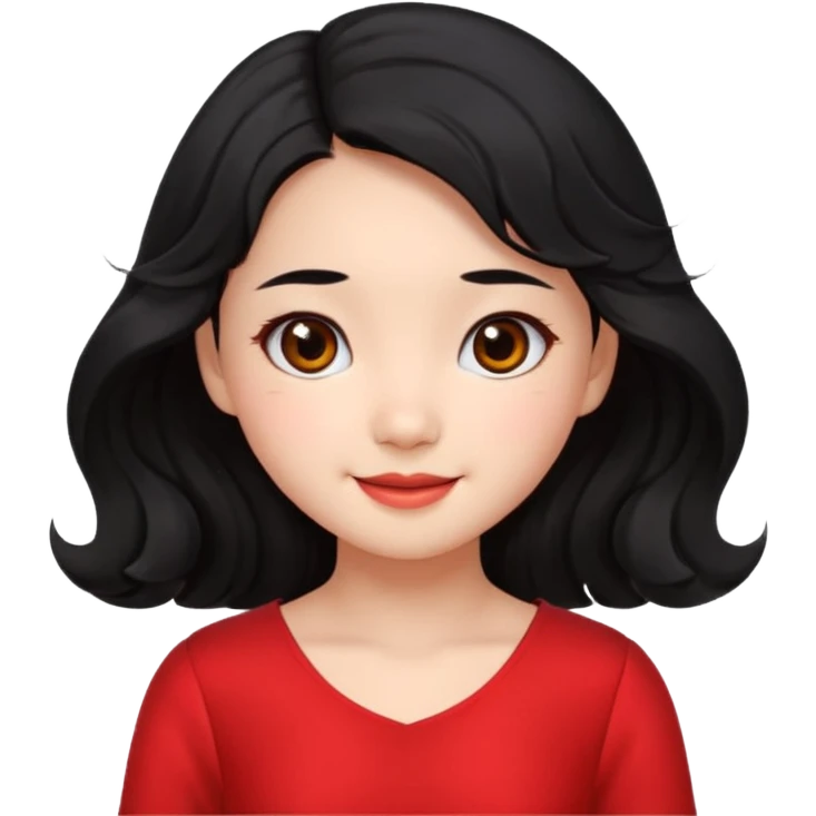 cute Chinese girl with wavy black hair, black eyes, cheerful expression emoji