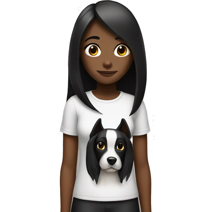 A girl with straight hair with a black dog with white breasts emoji