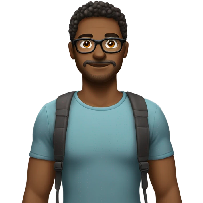 A guy with sleeper build in a comfy sqeatpants with black glasses nerdy guy emoji