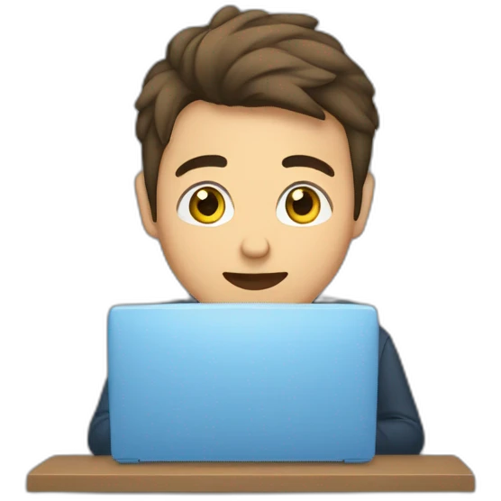 Un chico joven viendo un video en su computadora  emoji