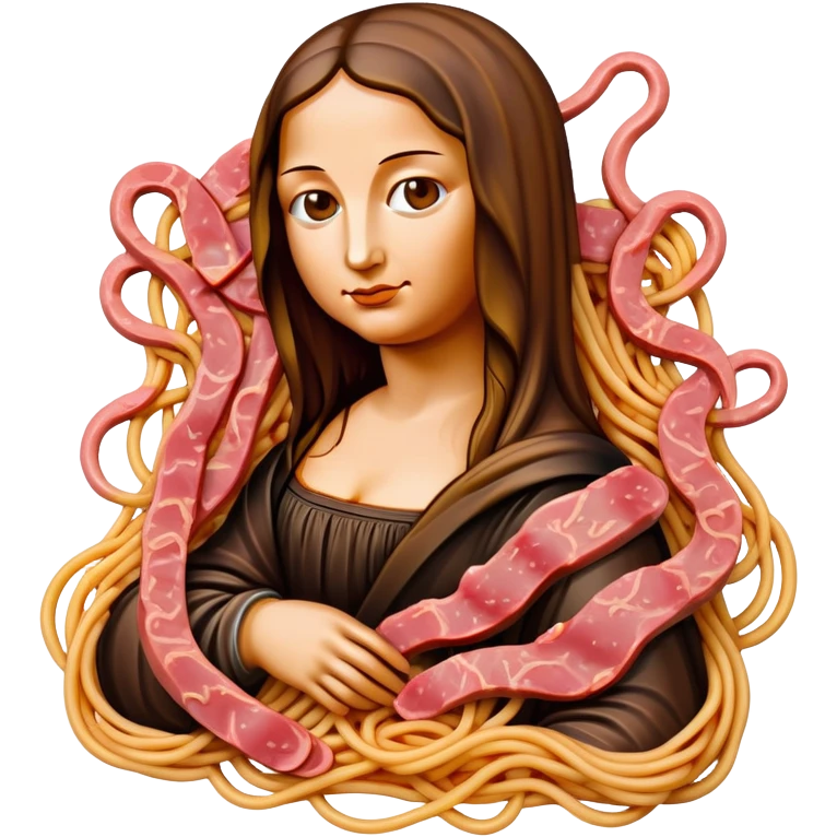 monalisa made of SPAM meat melted pink dripping sauce spaghetti portrait emoji